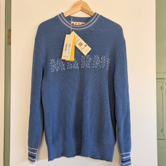 AUTH MARNI SWEATER Men Pullover Jumper Size 46 Blue MSRP $1,071 - Picture 5 of 16